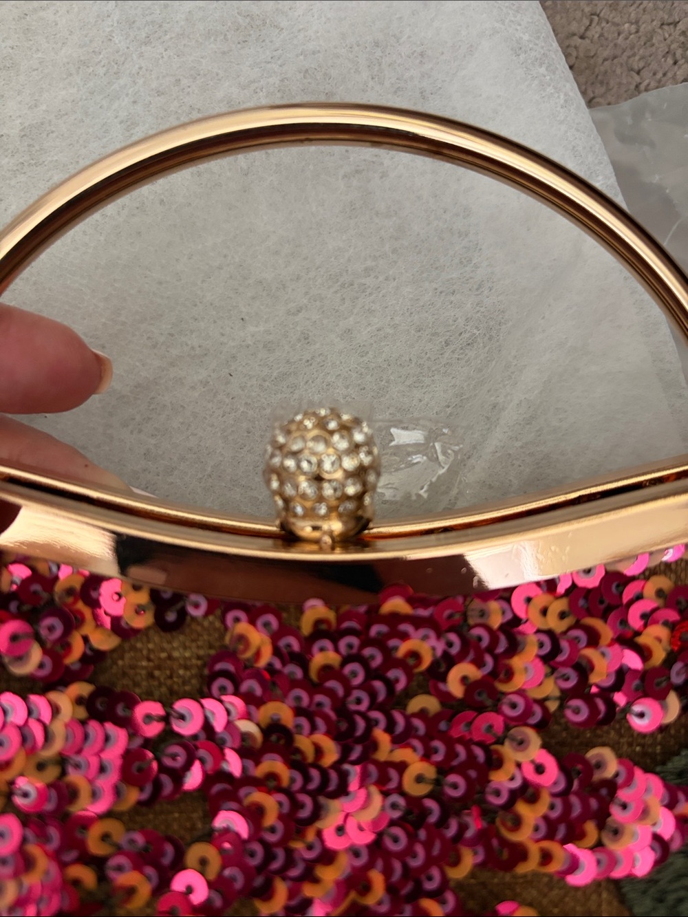 New::: Embellished Floral Sequin Top-Handle Clutch Multi Pink w crossbody chain - Picture 5 of 6